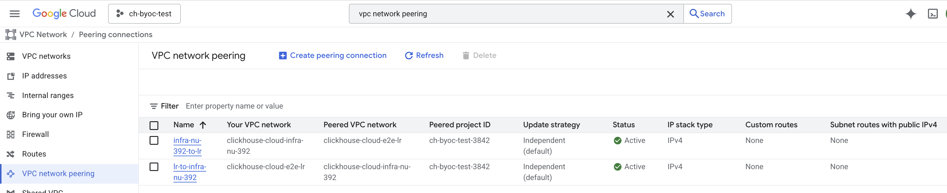 BYOC Accept Peering Connection